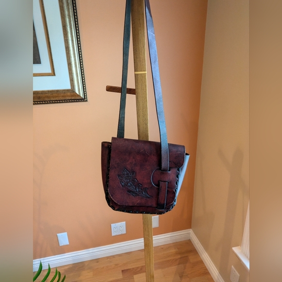 Vintage Leather Bag  handmaid Brawn 70s- 80s /Boho / Western - Picture 1 of 10